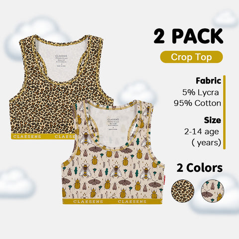 Girls' Crop Top 2-Pack - Hearts & Moths/Mushroom Design