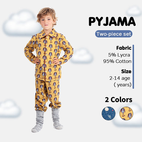 Boys' Long Sleeve Pyjama Set - Balloon Ride & Planet Prints