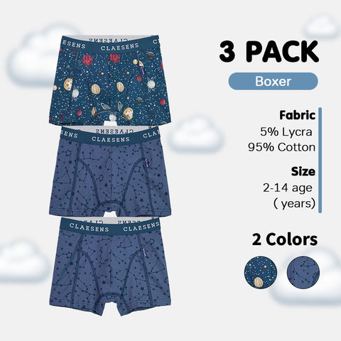 Boys' Boxer Shorts 3-Pack - Polar Bear, Dino, Balloon Ride & Milky Way Prints