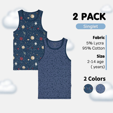 Boys' Sleeveless Singlet 2-Pack - Polar Bear, Dino, Balloon Ride & Milky Way Prints