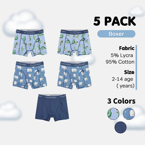 Boys' Boxer Shorts 5-Pack - Multi Animal, Balloon & Planet Prints