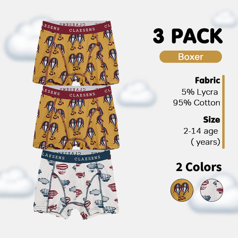 Boys' Boxer Shorts 3-Pack - Polar Bear, Dino, Balloon Ride & Milky Way Prints