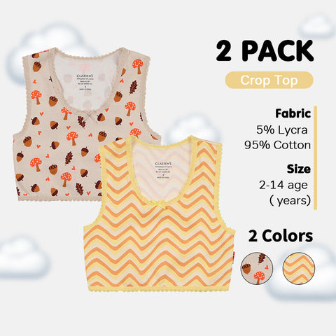 Girls' Crop Top 2-Pack - Hearts & Moths/Mushroom Design