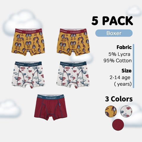 Boys' Boxer Shorts 5-Pack - Multi Animal, Balloon & Planet Prints