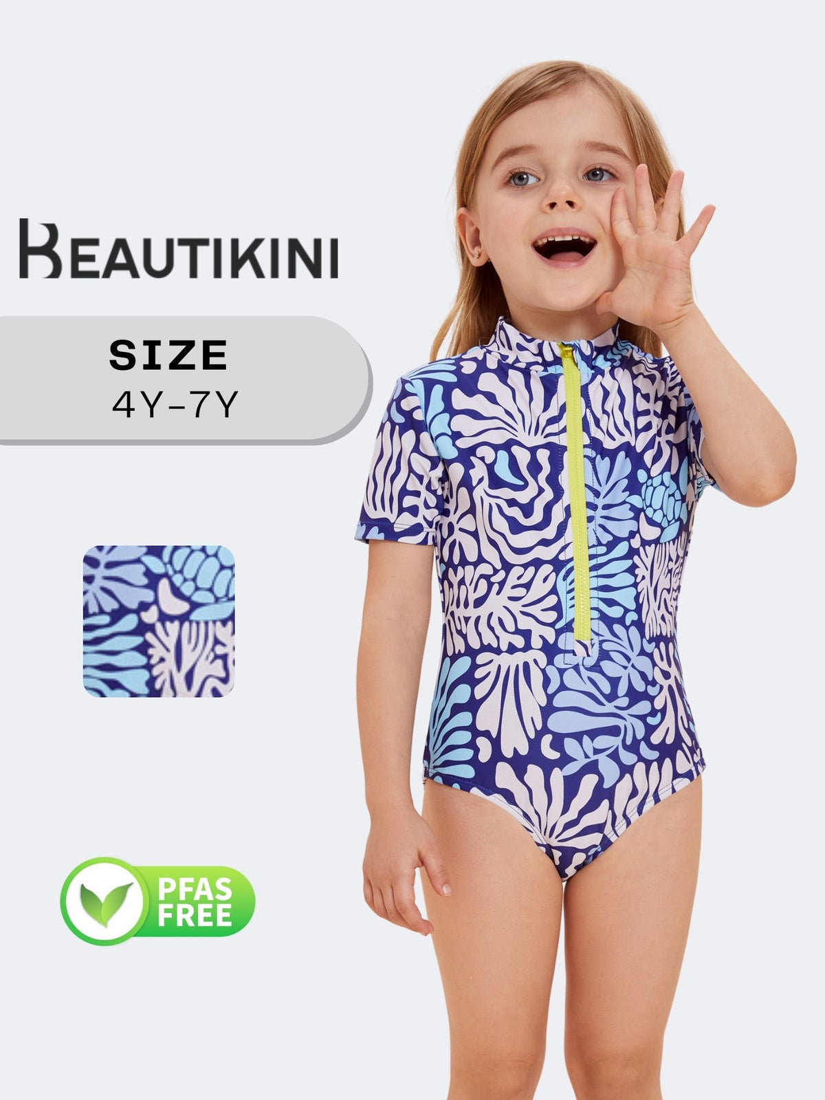 Beautikini Young Girl Coral Print One-Piece Swimsuit