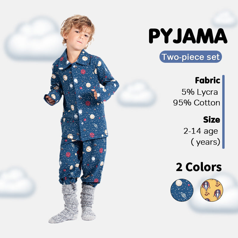 Boys' Long Sleeve Pyjama Set - Balloon Ride & Planet Prints