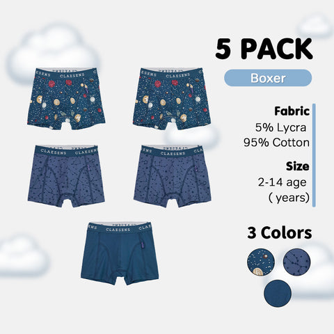 Boys' Boxer Shorts 5-Pack - Multi Animal, Balloon & Planet Prints