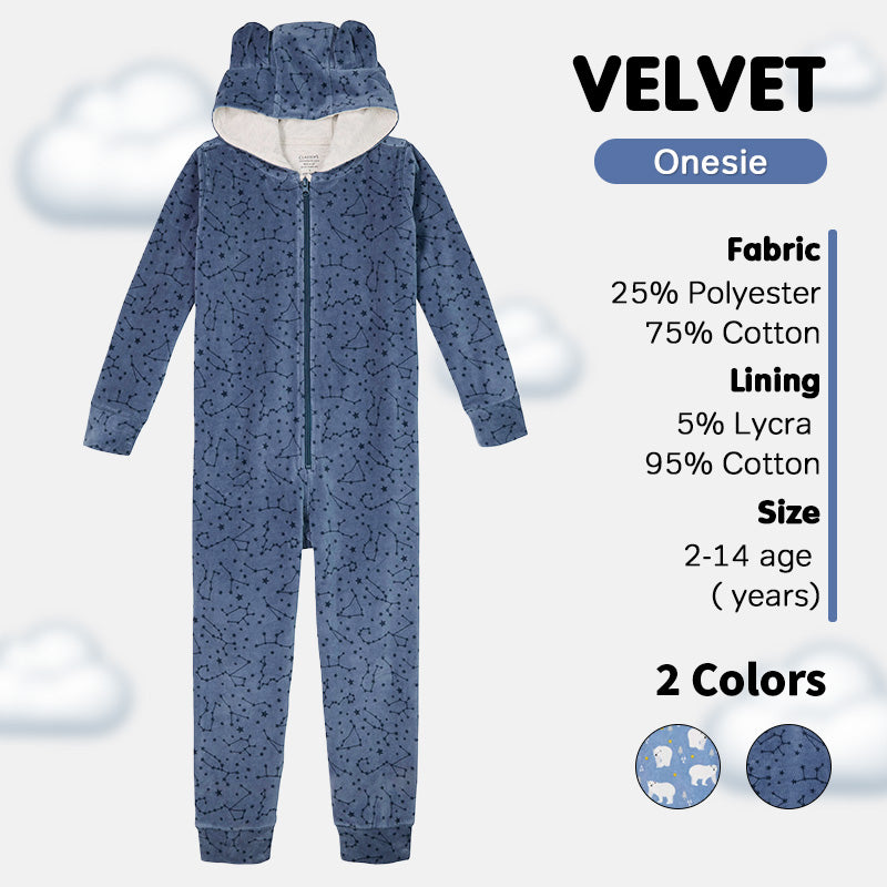 Boys' Long Sleeve Velvet Onesie - Milky Way & Polar Bear Prints