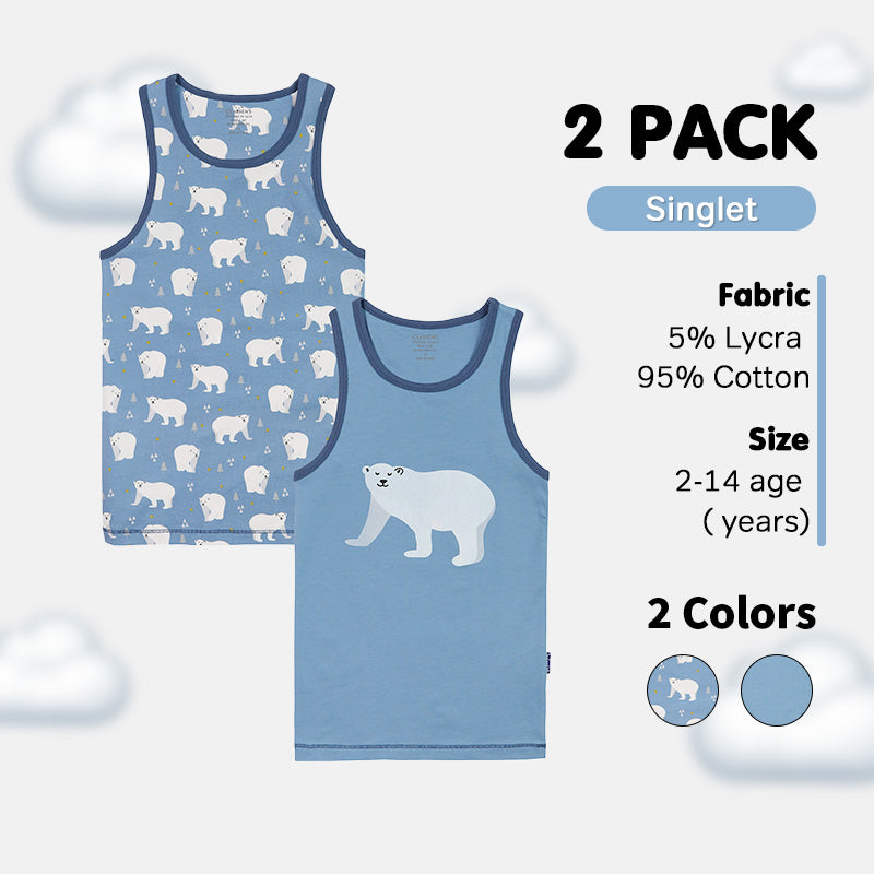 Boys' Sleeveless Singlet 2-Pack - Polar Bear, Dino, Balloon Ride & Milky Way Prints