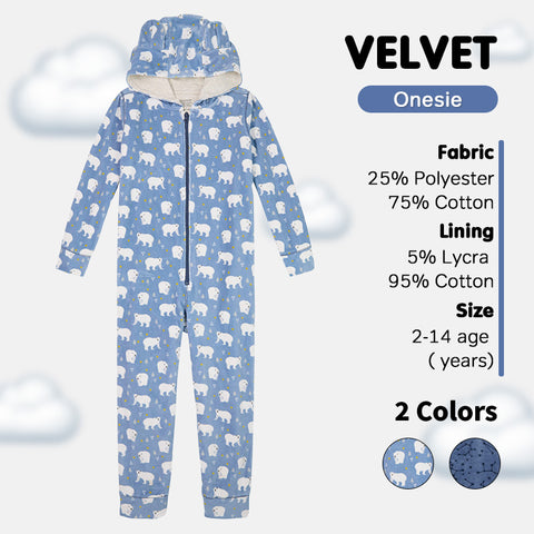 Boys' Long Sleeve Velvet Onesie - Milky Way & Polar Bear Prints