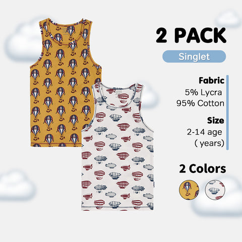 Boys' Sleeveless Singlet 2-Pack - Polar Bear, Dino, Balloon Ride & Milky Way Prints