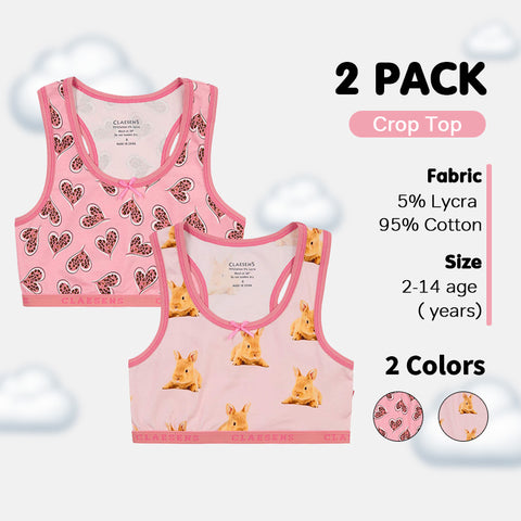 Girls' Crop Top 2-Pack - Hearts & Moths/Mushroom Design