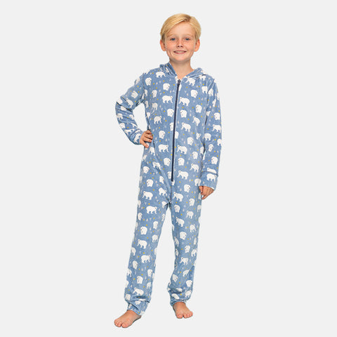 Boys' Long Sleeve Velvet Onesie - Milky Way & Polar Bear Prints