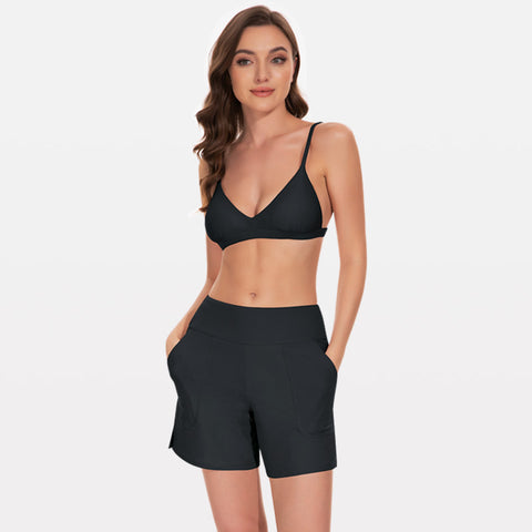 Beautikini Period Traje de baño inferior de 3.0 in de cintura alta UPF 50+ pantalones cortos con bolsillos