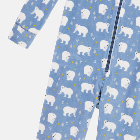 Boys' Long Sleeve Velvet Onesie - Milky Way & Polar Bear Prints