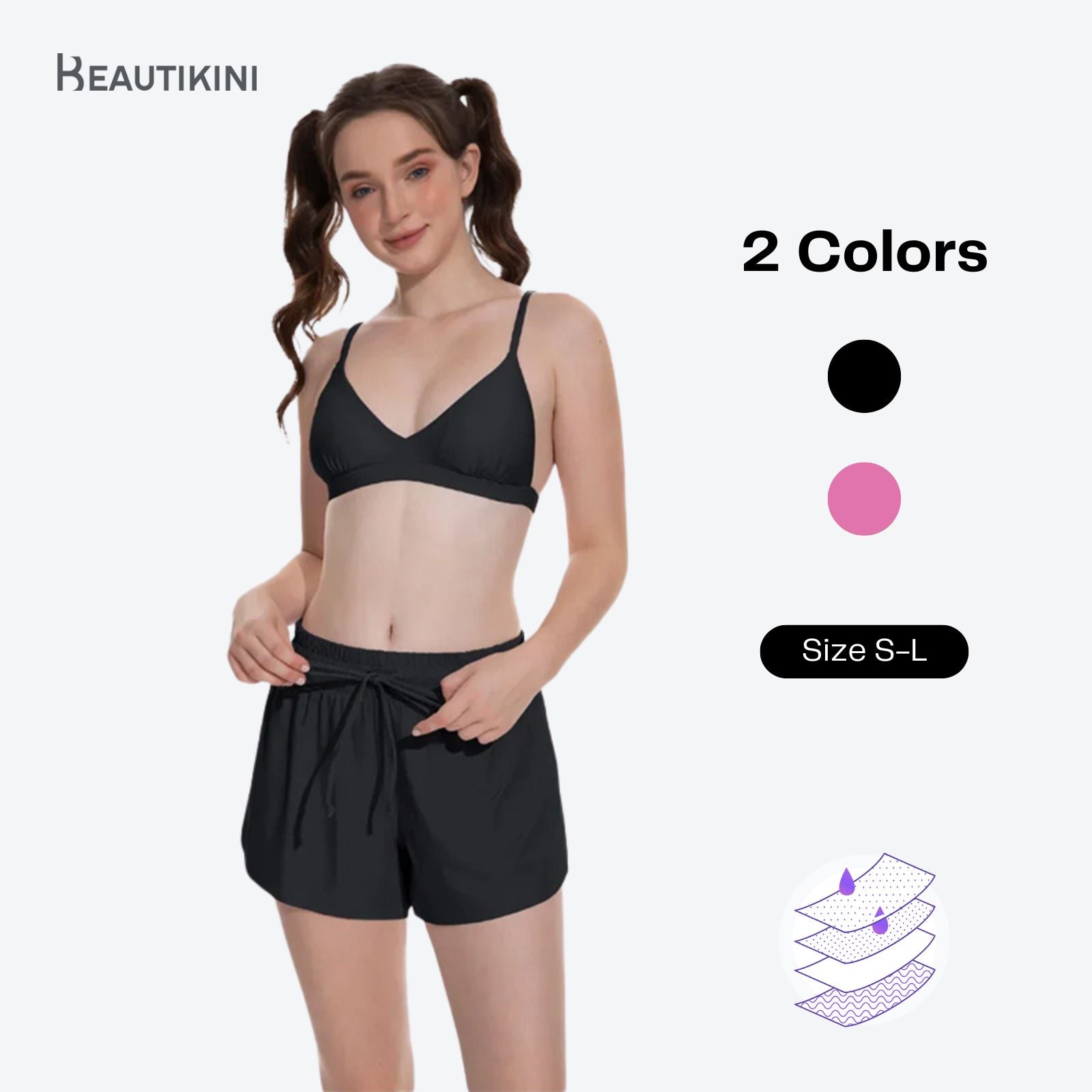 Pantalones cortos deportivos 2 en 1 con parte inferior de natación Beautikini Period