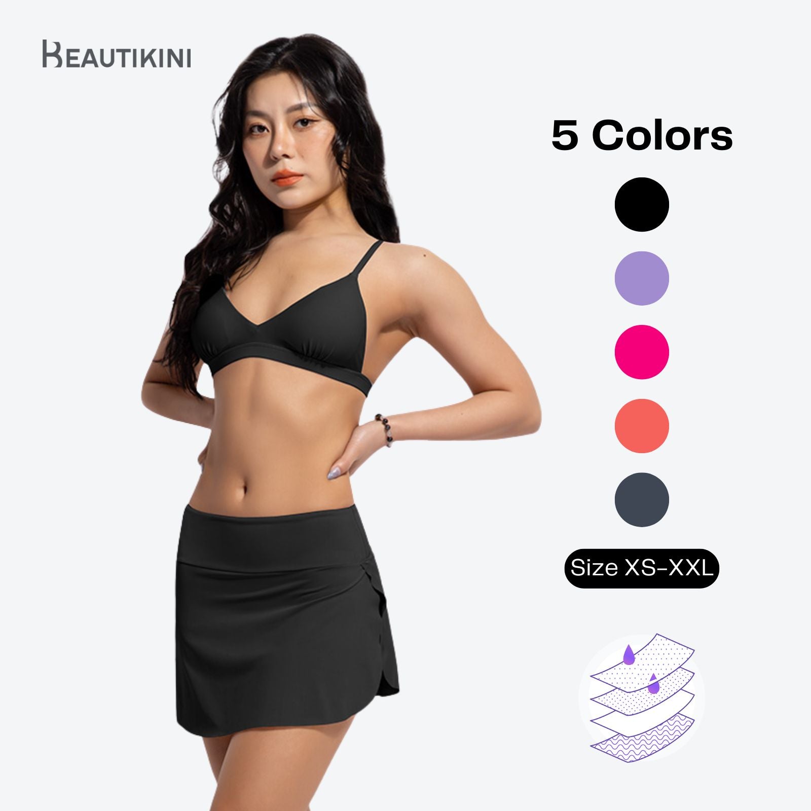 Beautikini Mid Waist Swim Skirt Period Swimwear