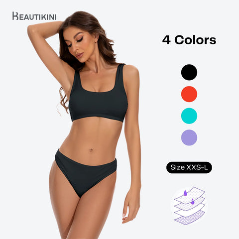 Beautikini Maillot de bain menstruel avec bas taille basse et haut de sport