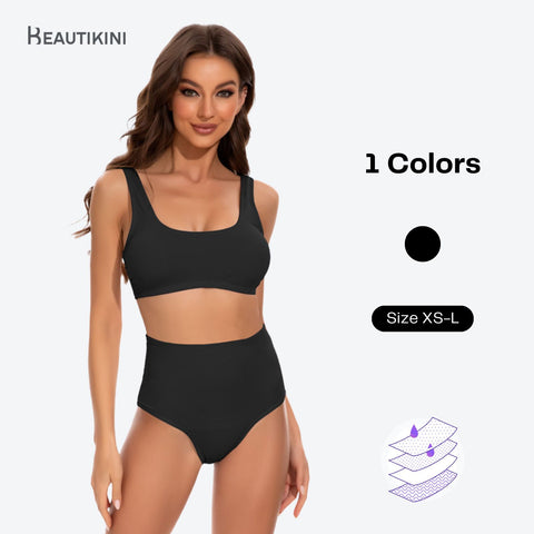 Beautikini Period Swimwear High Waisted Bottoms Sport Top Set