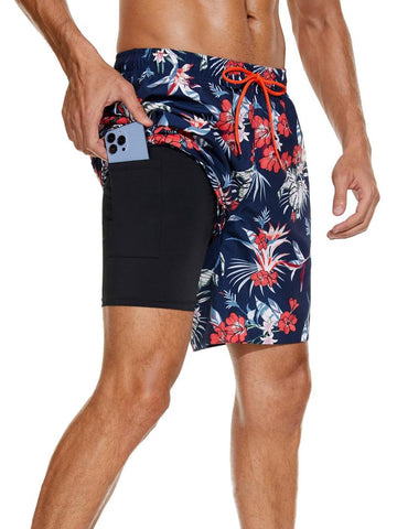 【2 pieces】Men's Floral Print Drawstring Waist Lounge Shorts, Regular Fit Casual Comfy Pocket Shorts, Sleepwear & Loungewear for All Seasons