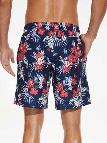 【2 pieces】Men's Floral Print Drawstring Waist Lounge Shorts, Regular Fit Casual Comfy Pocket Shorts, Sleepwear & Loungewear for All Seasons