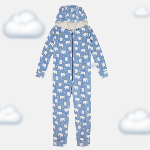 Boys' Long Sleeve Velvet Onesie - Milky Way & Polar Bear Prints