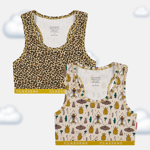 Girls' Crop Top 2-Pack - Hearts & Moths/Mushroom Design