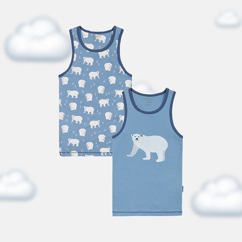 Boys' Sleeveless Singlet 2-Pack - Polar Bear, Dino, Balloon Ride & Milky Way Prints