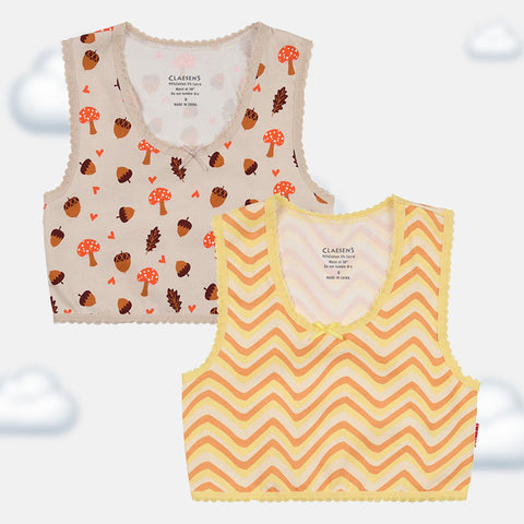 Girls' Crop Top 2-Pack - Hearts & Moths/Mushroom Design