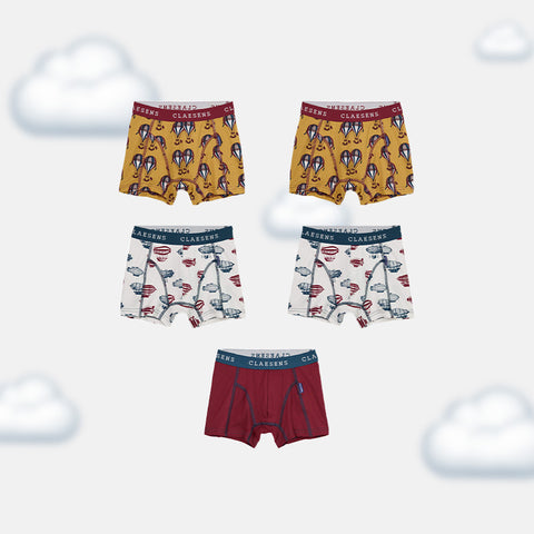 Boys' Boxer Shorts 5-Pack - Multi Animal, Balloon & Planet Prints