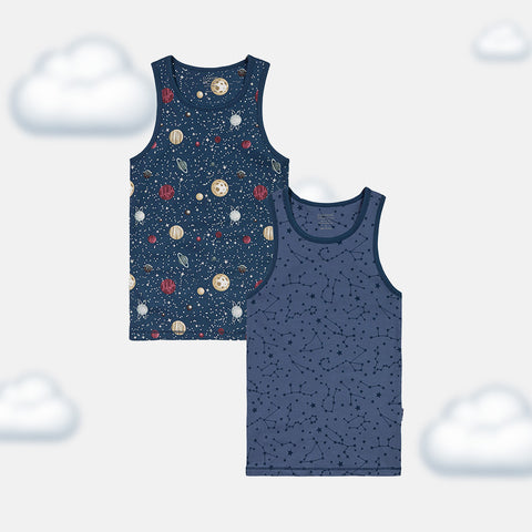 Boys' Sleeveless Singlet 2-Pack - Polar Bear, Dino, Balloon Ride & Milky Way Prints