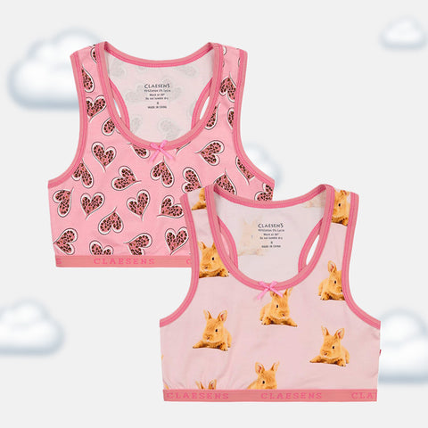 Girls' Crop Top 2-Pack - Hearts & Moths/Mushroom Design