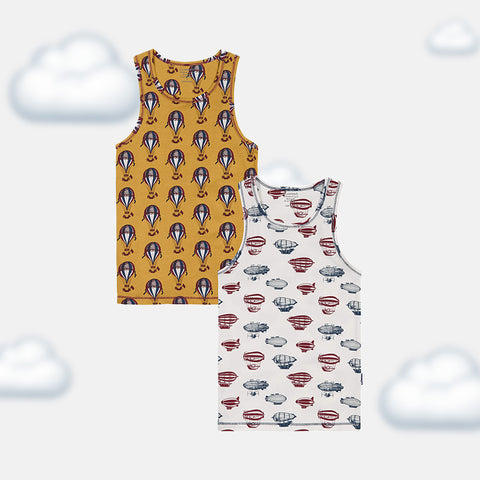 Boys' Sleeveless Singlet 2-Pack - Polar Bear, Dino, Balloon Ride & Milky Way Prints