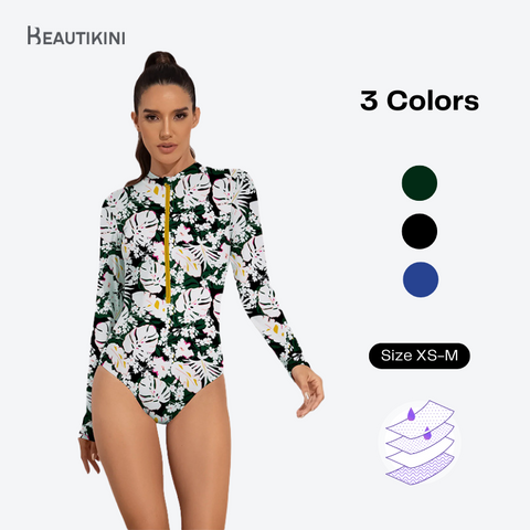 Beautikini Period Swimwear for Teens Long Sleeve Period Swimsuits Women UPF50+