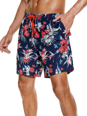 【2 pieces】Men's Floral Print Drawstring Waist Lounge Shorts, Regular Fit Casual Comfy Pocket Shorts, Sleepwear & Loungewear for All Seasons